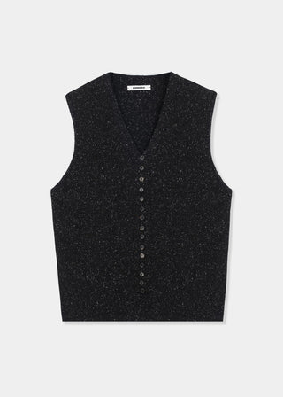 Silk & Wool Flecked Waistcoat, Black