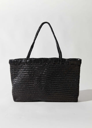 Wide Bagu Woven Tote, Black