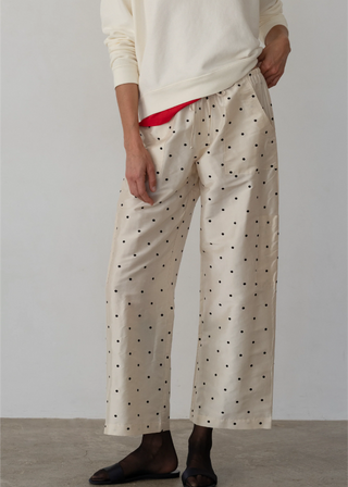 The Taffeta Drawstring Cargo Pant, Creme/Walnut Polka Dots