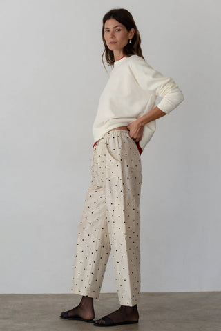 The Taffeta Drawstring Cargo Pant, Creme/Walnut Polka Dots