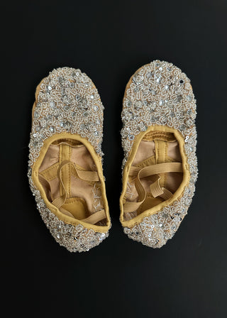 Ballet Slippers with Beadwork, Sand/Clear/Mirrorwork