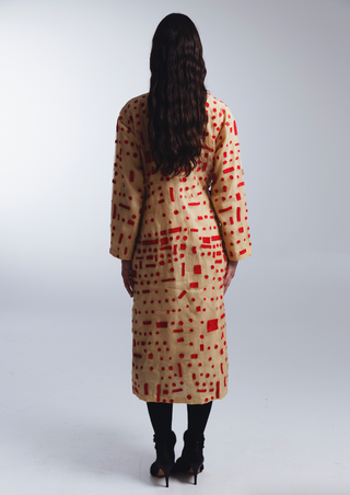 Hand Embroidered Puzzle Coat, Sand/Red
