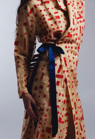 Hand Embroidered Puzzle Coat, Sand/Red