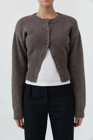 Wool Cardigan, Taupe Melange