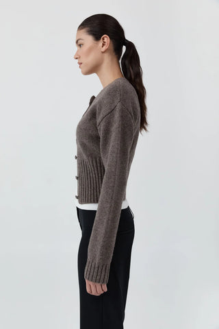 Wool Cardigan, Taupe Melange