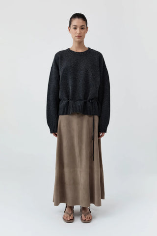 Wool Crew Neck Jumper, Dark Charcoal Melange