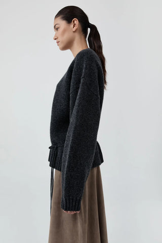 Wool Crew Neck Jumper, Dark Charcoal Melange