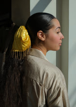 Load image into Gallery viewer, XL Scrunchie, Yellow Beaded Fringe
