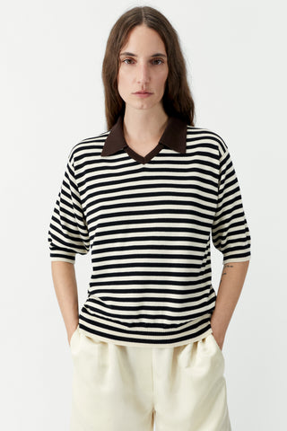 Organic Cotton V-Neck Polo, Stripe