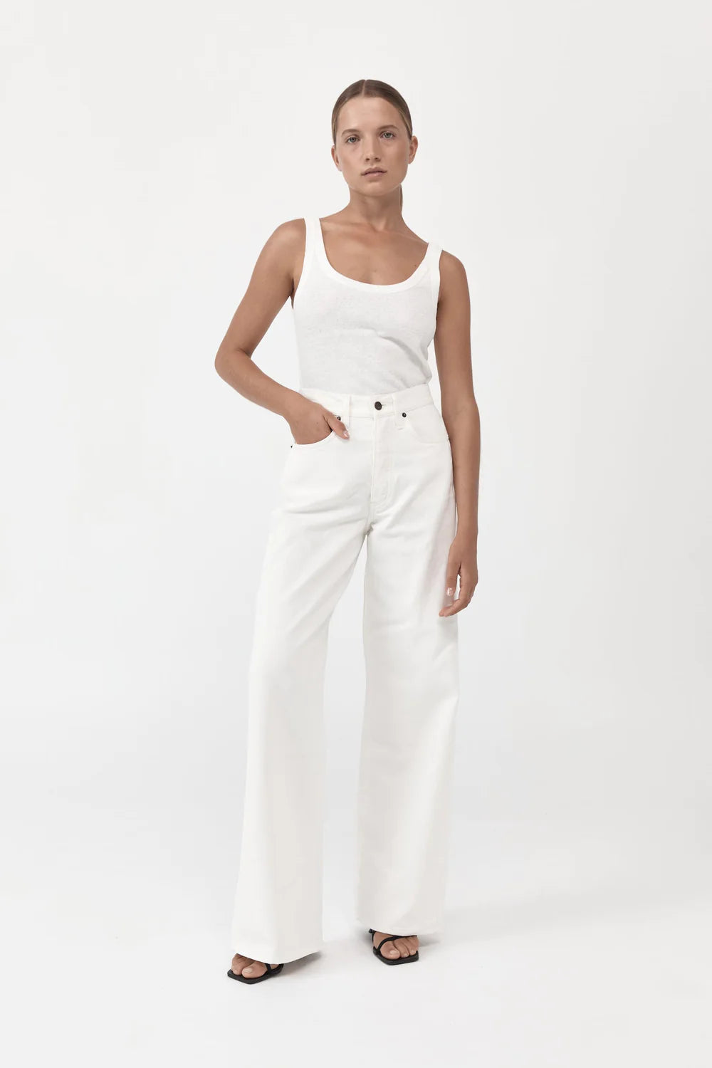 Mid Rise Wide Leg Jeans, Off-White